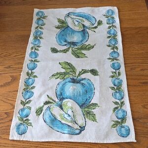 Vintage Starched Blue Apple Tea Towel. Item Has Been Starched To Use a table Mat